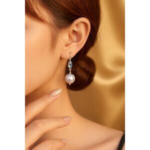 Jane Diaz Sterling Silver Small Pearl and Marquis Drop Earrings